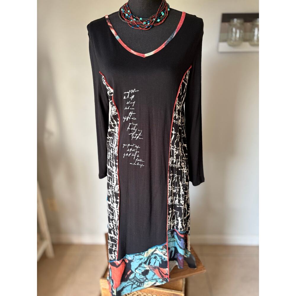 Parsley & Sage Multi Colored 3/4 Sleeve Boho Artsy Midi Dress